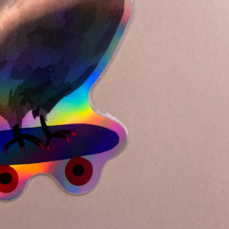 Funny Holographic Pigeon Sticker Skateboard Bird Meme Sarcastic Humor Mental Breakdown Rainbow Decal Gift image 3