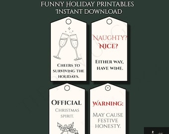 Etiquetas de vino navideñas imprimibles / Etiquetas divertidas para botellas navideñas, descarga instantánea