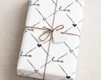 Black and White Love Wrapping Paper Minimal Romantic Gift Wrap for Valentine and Anniversary