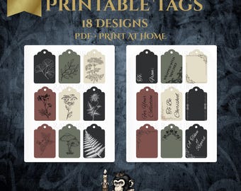 Victorian Botanical Gift Tags Bundle • Printable PDF Tags • Gothic Holiday Labels