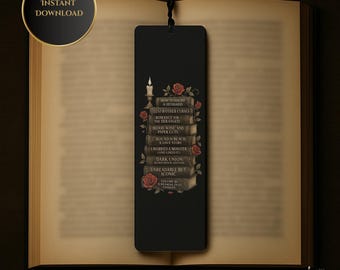Mörk romantik bokmärke utskrivbart, gotisk bokhylla stämningsfull bokälskare present