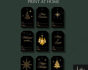Etichette regalo di Natale nere e dorate stampabili / Etichette natalizie con download immediato / Accessorio elegante per confezioni regalo di Natale