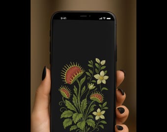 Dunkel Botanische Handy Hintergrundbilder | Gothic Sperrbildschirm | Stimmungsvoller Blumen Digitaler Download