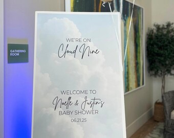 On Cloud Nine Baby Shower Welcome Sign Template, Cloud Theme Baby Shower Sign, Editable Digital Download, Gender Neutral Baby Shower Decor