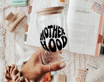 Glazen beker voor moederschap, milieuvriendelijke beker voor moeders, cadeau voor Moederdag, Mom Life-koffiekop met deksel en rietje, ijskoffie Moms Club