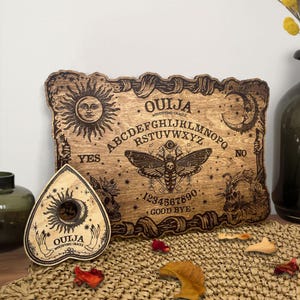Wooden Gothic Ouija Board with Planchette, Divination Board, Talkin Spirit Board, Witchcraft Decor, Halloween games, yes no game, Witch Gift
