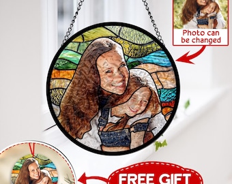 Personalized Family Portrait Suncatcher, Custom Stained Glass Window Hanging, Mother's Day Gift