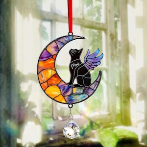 Custom Cat Acrylic Suncatcher Crystal, Cat Loss Sympathy Gift, Window Hanging, Pet Memorial, Cat Lover Gift, Cat Angel Wings, Remembrance