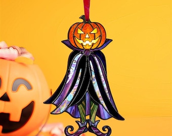 Pumpkin Head with Cloak Wooden Halloween Ornament