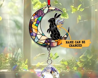 Custom Bunny Acrylic Suncatcher Crystal, Moon Window Hanging