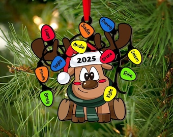 Personalized Family Reindeer Wood Ornament, Christmas Tree Hanging