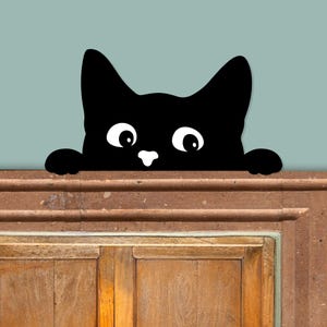 Cat Door Topper, Peeking Cat Sign, Wooden Black Cat Door Hanger, Over The Door Sign, Cat Wall Art, Cute Cat Home Decor, Cat Lover Gift