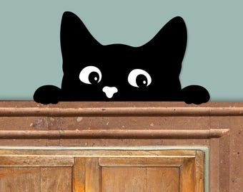 Peeking Black Cat Door Topper, Cat Lover Home Decor