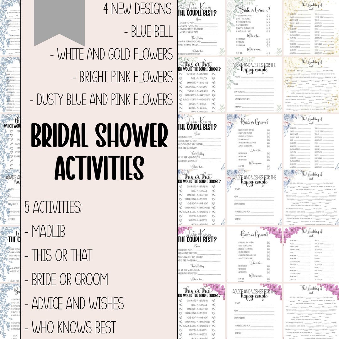 Bridal Shower Activities - 4 New Designs - Etsy