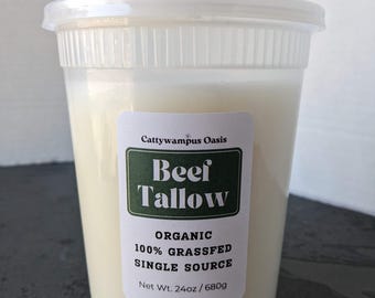 Tallow: Organic 100% Grass-fed. Single source suet from kidney fat. (24 oz)
