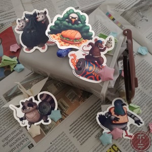 Adesivos Animais de lixo - Pombo / Rato / Guaxinim / Gambá / Gaivota