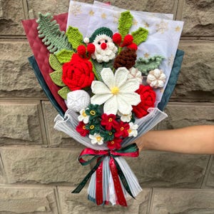 Christmas Gift, Crochet Flowers Bouquet, Crochet Christmas Gift, Handmade Xmas Knitted Flowers, Christmas Home Decor, Mom, Gifts For Her
