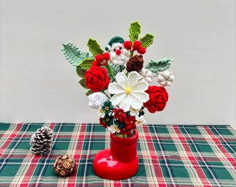 Christmas Gift, Crochet Flowers Bouquet, Handmade Finished Product, Anniversary, Birthday, Knitted Bouquet for Girlfriend, Mother, Xmas Gift