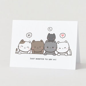 Just Saying Hi Cat Greeting Card, Printable PDF, Cute Cats - Etsy