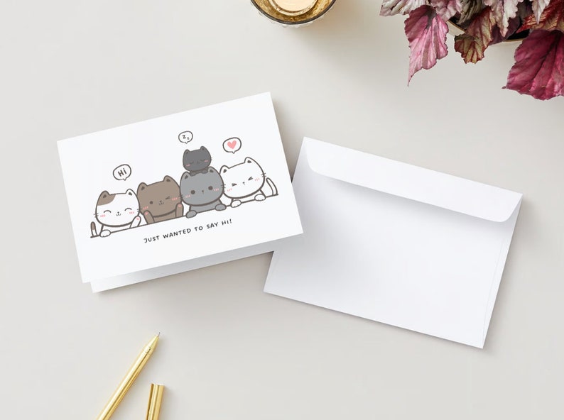 Just Saying Hi Cat Greeting Card, Printable PDF, Cute Cats - Etsy
