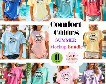Summer Comfort Colors T-Shirt Mockup Bundle Women Modeled Shirt Mockups Boho Lifestyle Digital Download