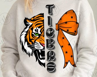 Retro Tiger Mascot Coquette Bow PNG: School Spirit Design (Digital File)