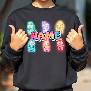 Personalized Neon Monster Plush Doll Sweatshirt, Kawaii Anime Crewneck, Viral Trendy Sweater image 5