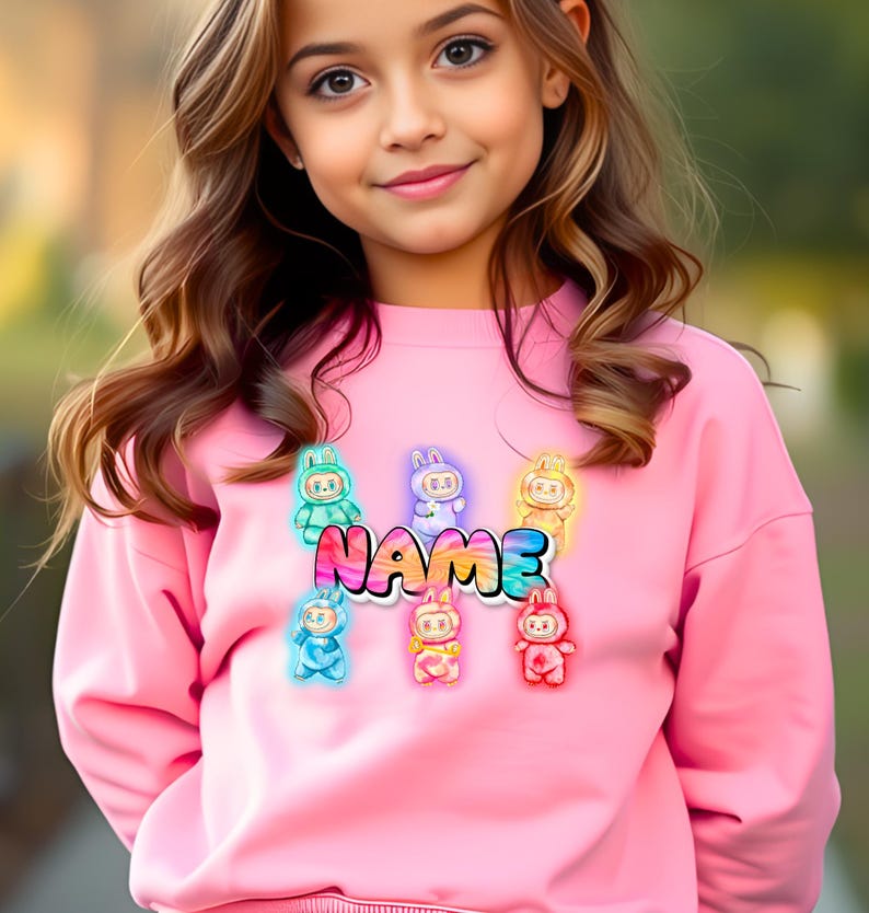 Personalized Neon Monster Plush Doll Sweatshirt, Kawaii Anime Crewneck, Viral Trendy Sweater image 6