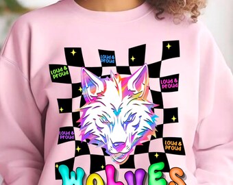 Neon Preppy Wolves Mascot PNG: Gameday Shirt Design (Digital File)