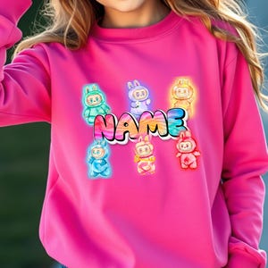 Personalized Neon Monster Plush Doll Sweatshirt, Kawaii Anime Crewneck, Viral Trendy Sweater image 8