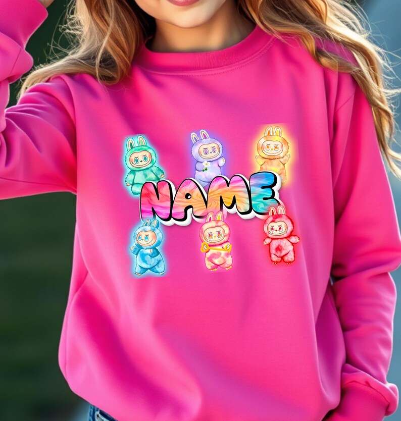 Personalized Neon Monster Plush Doll Sweatshirt, Kawaii Anime Crewneck, Viral Trendy Sweater image 8