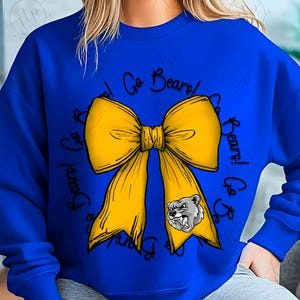 Retro Bear Mascot Bow PNG: School Spirit Sublimation Design (Digital Download)