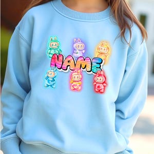 Personalized Neon Monster Plush Doll Sweatshirt, Kawaii Anime Crewneck, Viral Trendy Sweater image 7
