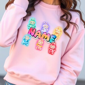 Personalized Neon Monster Plush Doll Sweatshirt, Kawaii Anime Crewneck, Viral Trendy Sweater image 14