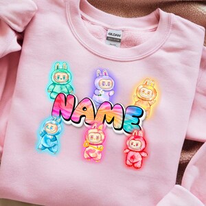 Personalized Neon Monster Plush Doll Sweatshirt, Kawaii Anime Crewneck, Viral Trendy Sweater image 2