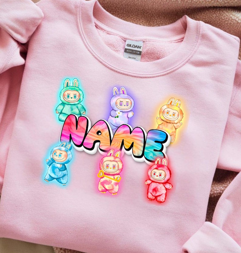 Personalized Neon Monster Plush Doll Sweatshirt, Kawaii Anime Crewneck, Viral Trendy Sweater image 2