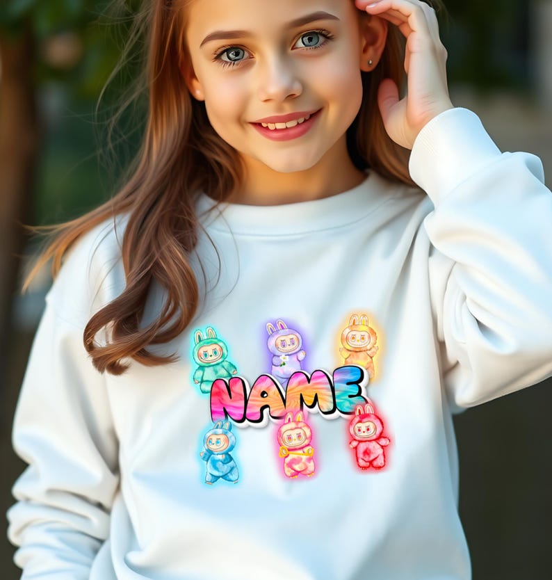 Personalized Neon Monster Plush Doll Sweatshirt, Kawaii Anime Crewneck, Viral Trendy Sweater image 3