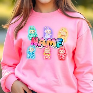 Personalized Neon Monster Plush Doll Sweatshirt, Kawaii Anime Crewneck, Viral Trendy Sweater image 12