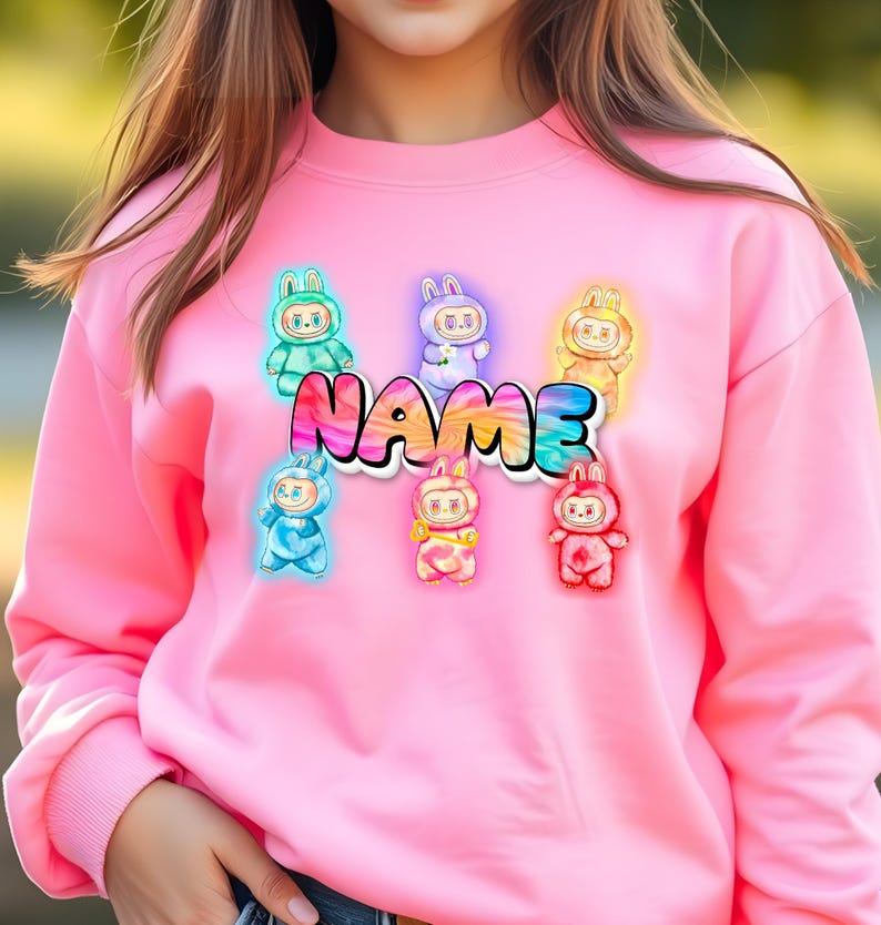 Personalized Neon Monster Plush Doll Sweatshirt, Kawaii Anime Crewneck, Viral Trendy Sweater image 12