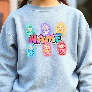 Personalized Neon Monster Plush Doll Sweatshirt, Kawaii Anime Crewneck, Viral Trendy Sweater image 13