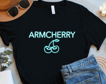 Bella Canvas 3001, Armcherries Community Fan Tee Shirt, Armcherry Armchair Expert Fan T-Shirt,  Neon Glow Sign Design, Pop Culture Style