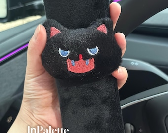 Set of 2 | Cute Road Rage Cat Tesla Seat Belt Cover, Car Interior Accessories, Comfort Gift