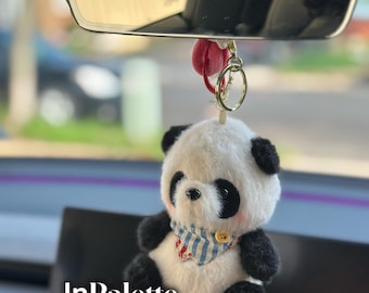 Plush Panda Car Rearview Mirror Hanging Ornament | Cute Car Interior Decoration