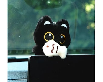 Tesla Car Dashboard Decor for Cat Lovers Handmade Black Cat Plush