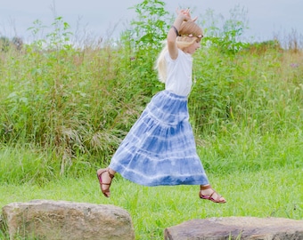 Girls Maxi skirt - Boho maxi skirt - Toddler Maxi skirt - long skirt - tie dye skirt - blue skirt- Bohemian skirt - blue skirt - maxi