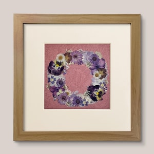 Pressed Flower Frame, Pink Flower Ring, Handmade Floral Art, Dried Flower Wall Hanging, Rustic Botanical Decor, Gift for her, Gift for Mom