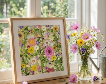 PRESSED FLOWER Wall Art, Boho Room Decor, Handmade Dry Flower in Frame, Botanical Art, Artistic Decor, Artwork Gift for Her, First Home Gift