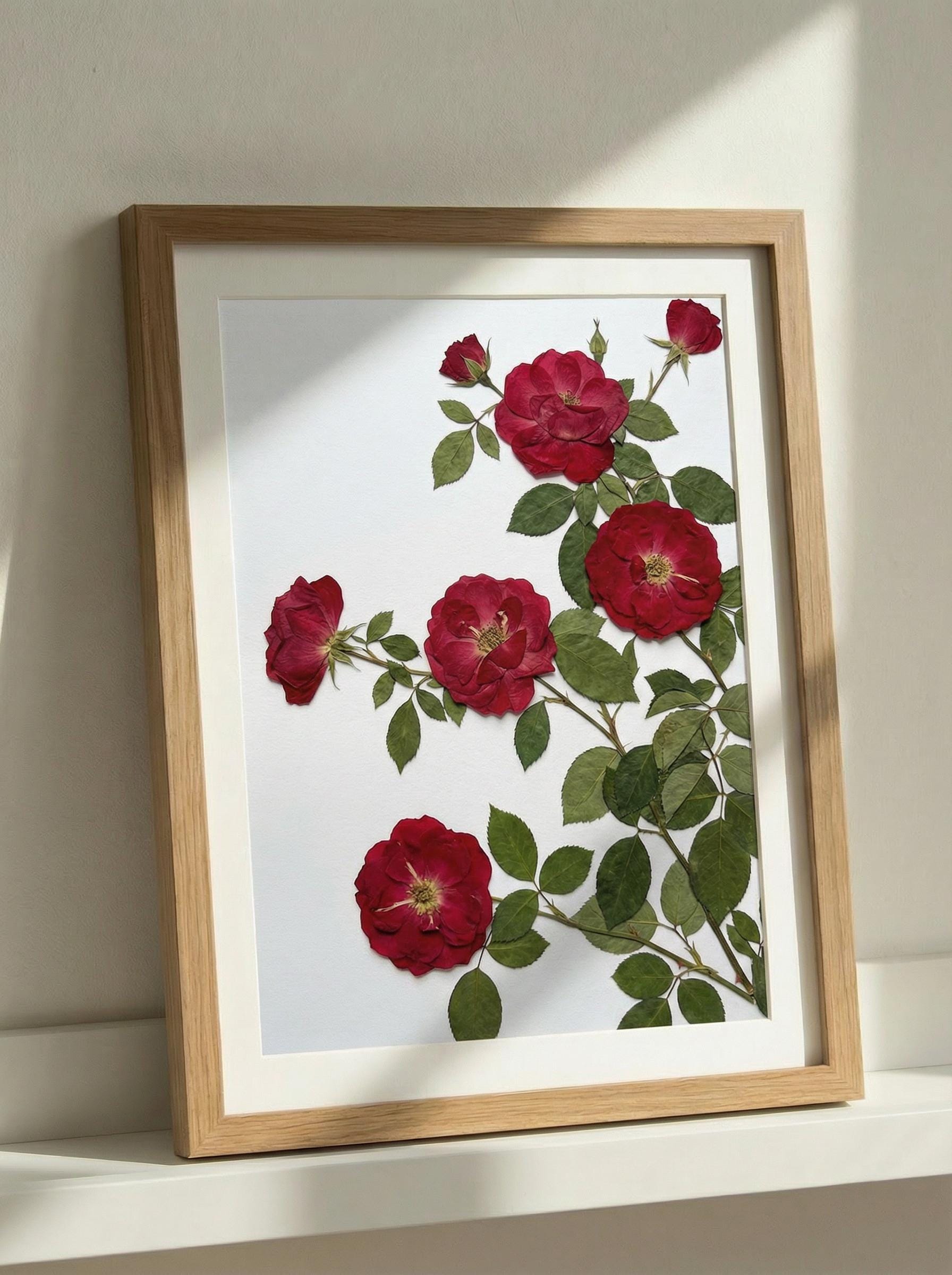 Real Pressed Red Rose Art Framed Botanical Wall Decor Handmade Crimson ...