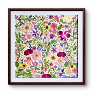 PRESSED FLOWER Art, Colorful Palette, Handmade Dry Flower in Frame, Artistic Wall Decor, Artwork Gift for Her, Gift for Mom, First Home Gift