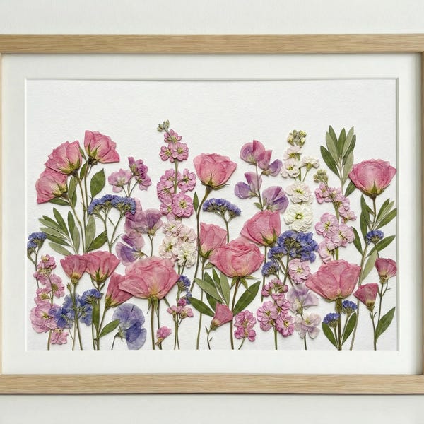 Regalo para ella y mamá, arte botánico enmarcado con flores prensadas naturales, marco con helecho y flor estrella blanca, regalo de aniversario